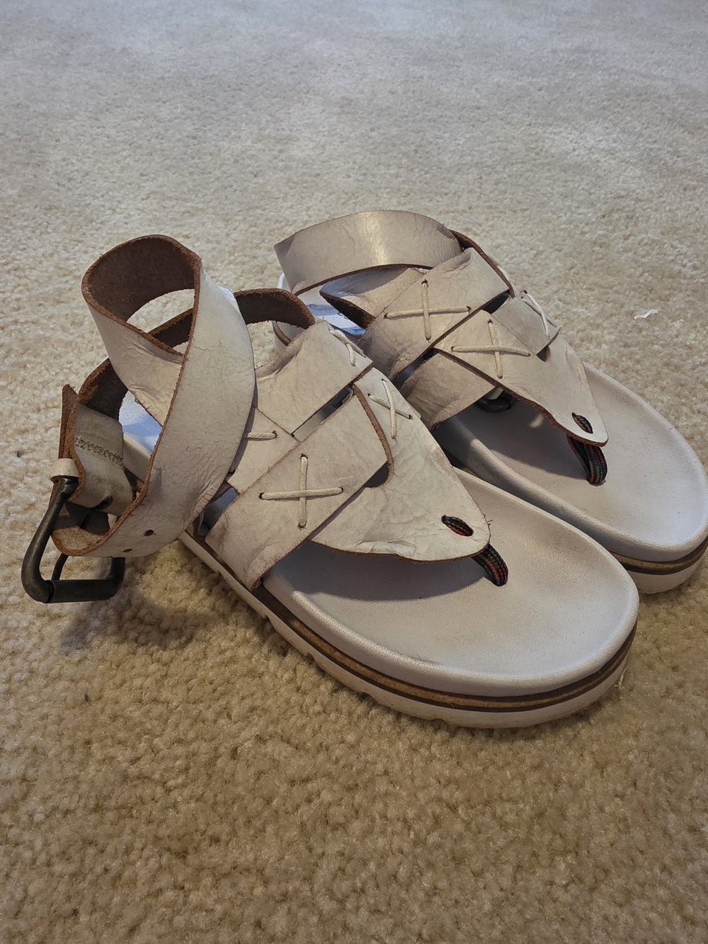FREE PEOPLE Women's White Leather Comfort Sandals